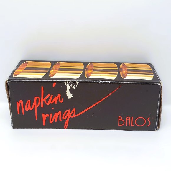 Vintage Balos Brass Napkin Rings in Box Set of 4 Lot Made in India 1983 - Picture 5 of 8
